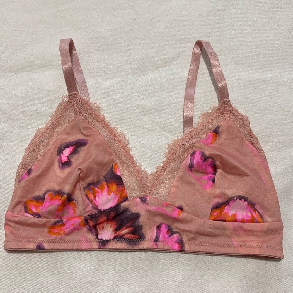 Auden Pink Floral Lace Trim Bralette